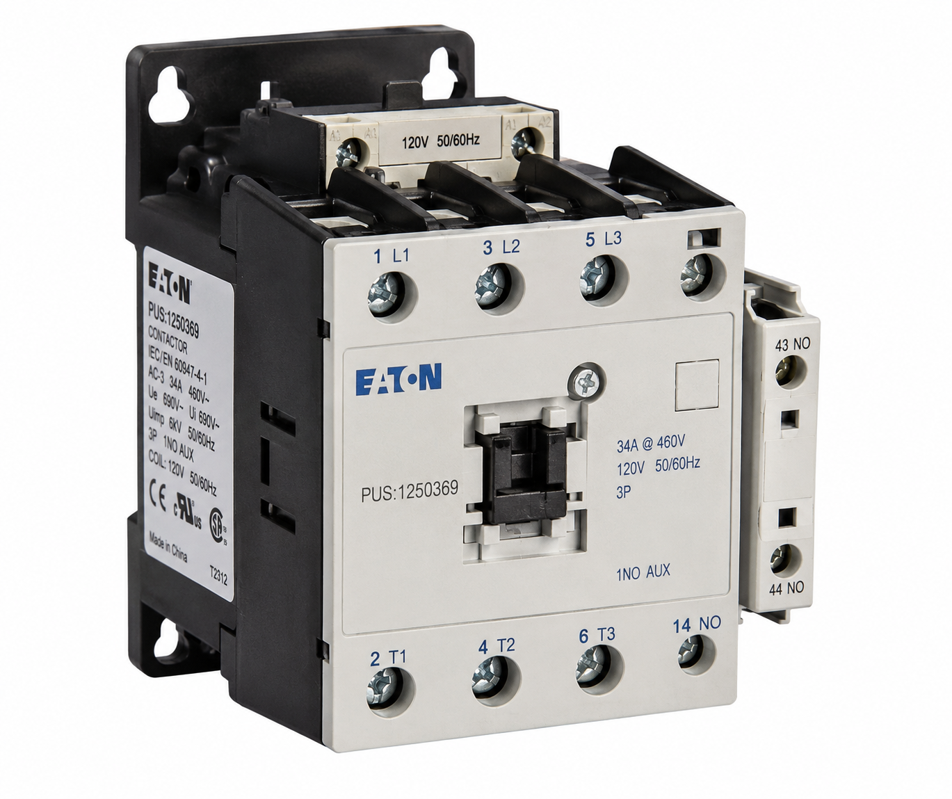 CONTACTOR, ELECTRICAL, 34A @ 460V, 120V COIL, 3P, 1N0 AUX