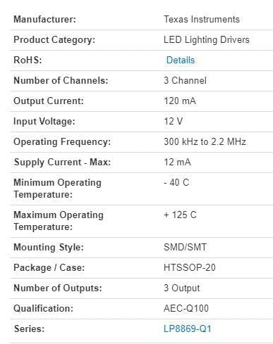 3-Channel LED Driver, Part #: LP8869QPWPRQ1 Information Technology TEXAS INSTRUMENTS