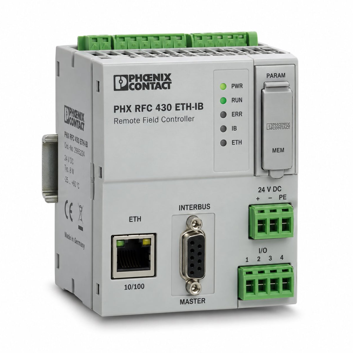 REMOTE FIELD CONTROLLER WITH 1X10/100 ETHERNET, INTERBUS-MASTER, IP20 DEGREE OF PROTECTION, PLUGGABLE PARAMETERIZATION MEMORY (MC FLASH) Renewable Energy DEX