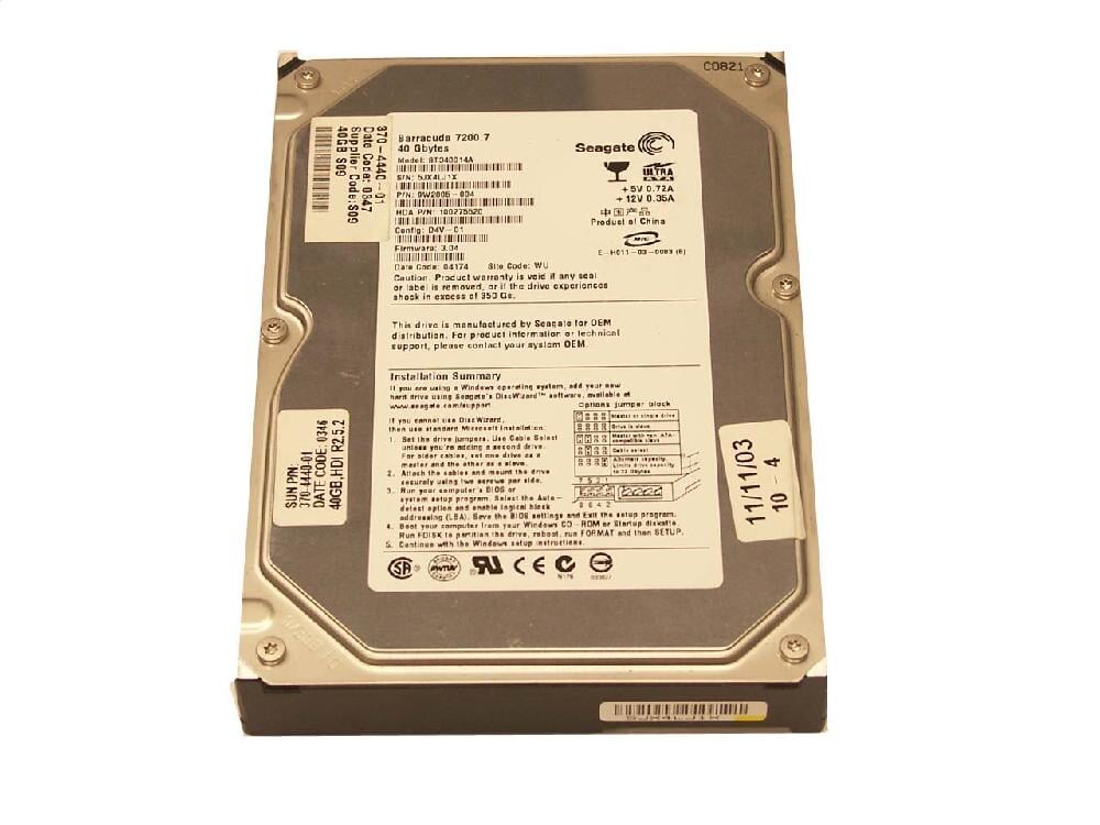 Sun X6184A (370-4440) 40GB 7200RPM Ultra ATA Disk Drive Information Technology SUN MICROSYSTEMS