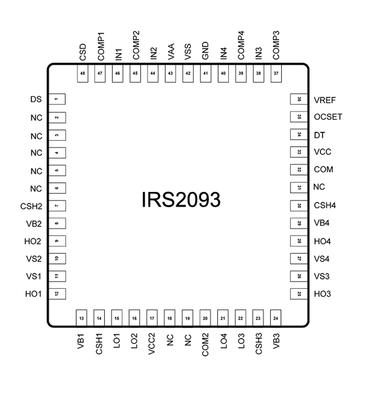 IC, Infineon, AMP CLASS D, QUAD 48MLPQ, IRS2093MTRPBF Information Technology DEX