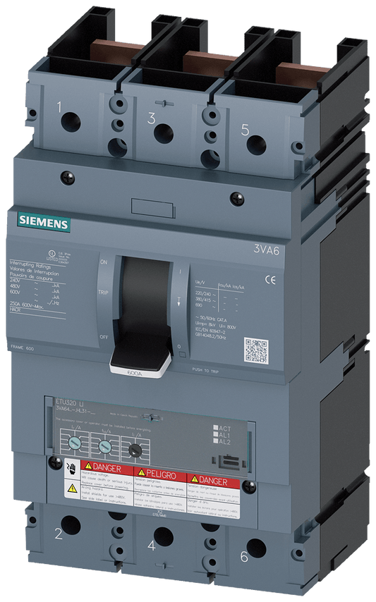 CIRCUIT BREAKER 3VA65 3P 600A 100KA ETU3-LI 100 NUT