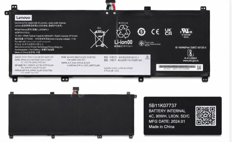 BATTERY INTERNAL, 4C, 90WH, LIION, SD/C Medical DEX 