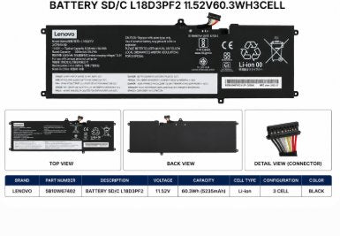 BATTERY SD/C L18D3PF2 11.52V60.3WH3CELL Information Technology DEX 