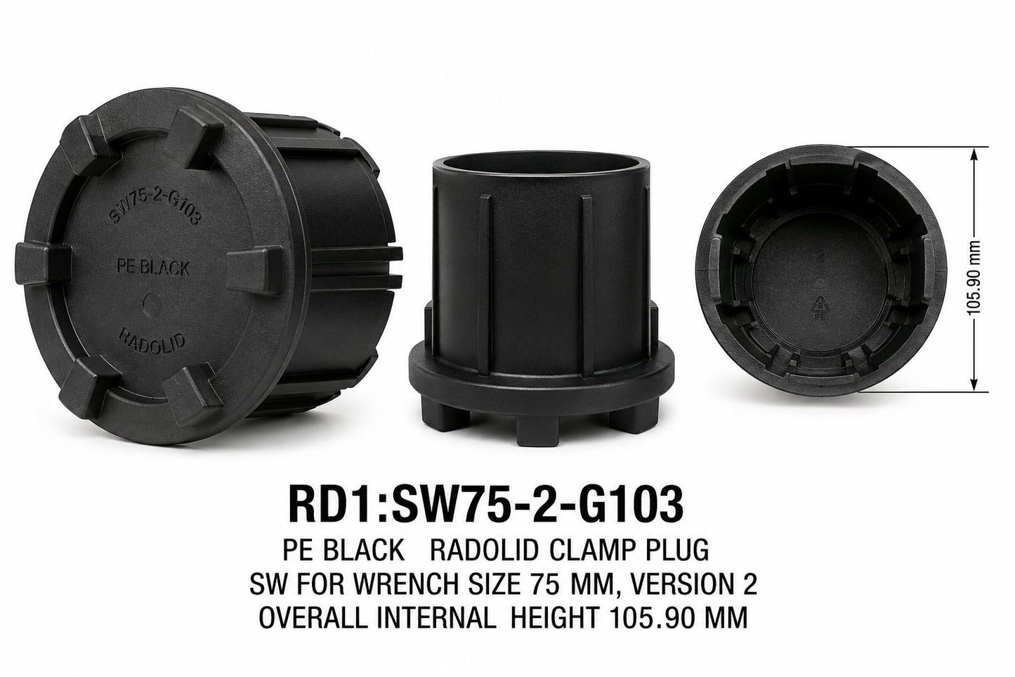 BLACK RADOLID CLAMP PLUG SW FOR WRENCH SIZE 75 MM, VERSION 2, OVERALL INTERNAL HEIGHT 105.90 MM Renewable Energy DEX 
