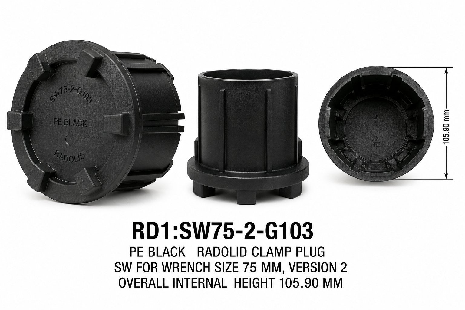 BLACK RADOLID CLAMP PLUG SW FOR WRENCH SIZE 75 MM, VERSION 2, OVERALL INTERNAL HEIGHT 105.90 MM Renewable Energy DEX 