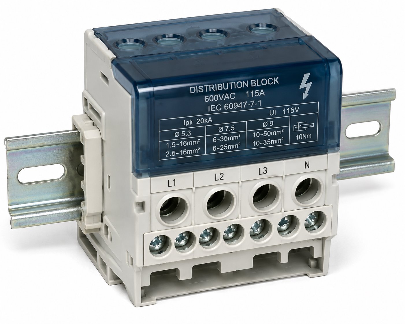 BLOCK:DISTRIBUTION, 600VAC, 115A, DIN RAIL MOUNT Renewable Energy DEX 