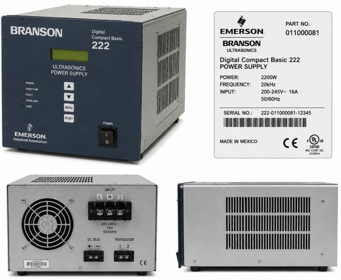 BRANSON ULTRASONICS DIGITAL COMPACT BASIC 222 POWER SUPPLY 2200W 20KHZ, 200-245V, 16A, 50/60HZ Medical DEX 