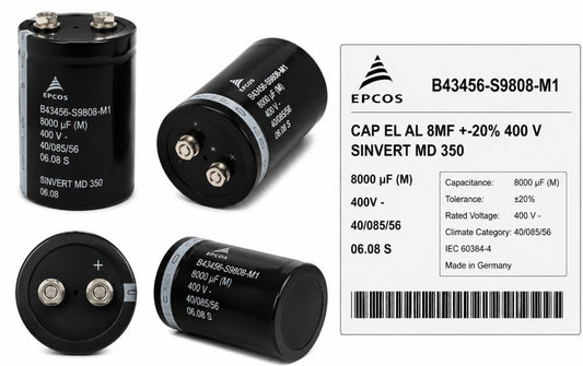 CAP EL AL 8MF +-20% 400 V SINVERT MD 350; 8000UF (M), 400V-, 40/085/56, 06.08 S Renewable Energy DEX 