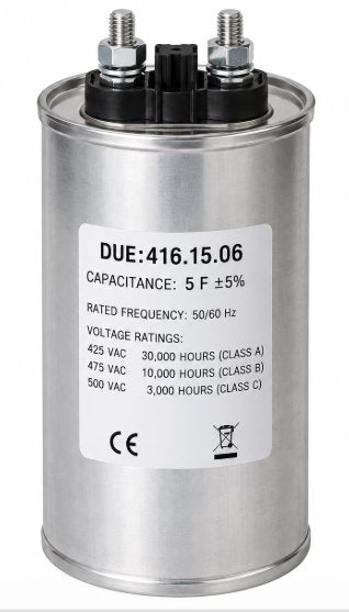 CAPACITANCE: 5 F 5% RATED FREQUENCY: 5060 HZ VOLTAGE RATINGS: 425 VAC 30,000 HOURS (CLASS A) 475 VAC 10,000 HOURS (CLASS B) 500 VAC 3,000 HOURS (C Renewable Energy DEX 