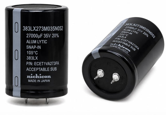 CAPACITOR:ALUM LYTIC, SNAP-IN, 27000 UF, 35 V, 20%. PAN:ECET1VA273FA ACCEPTABLE SUB Renewable Energy DEX 