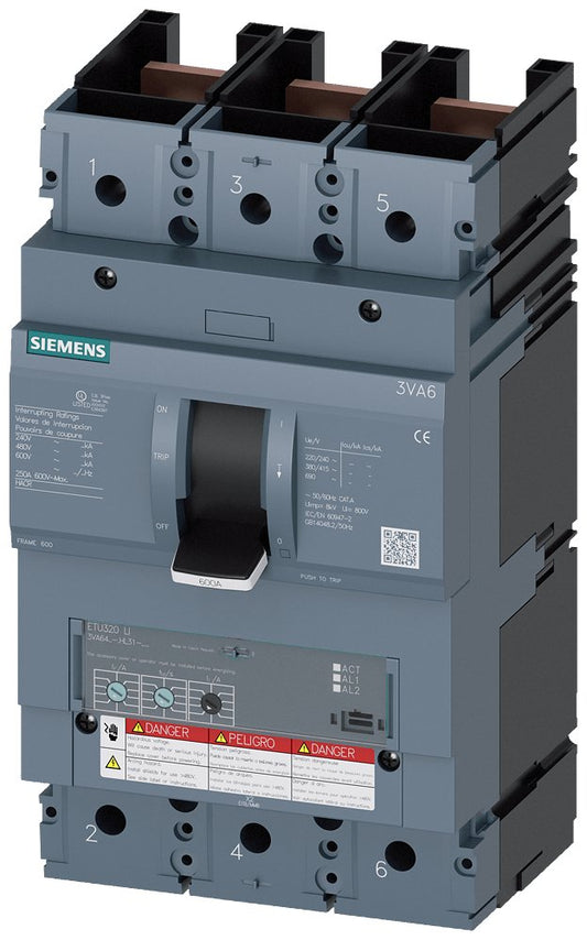 CIRCUIT BREAKER 3VA65 3P 600A 100KA ETU3-LI 100 NUT Renewable Energy DEX 