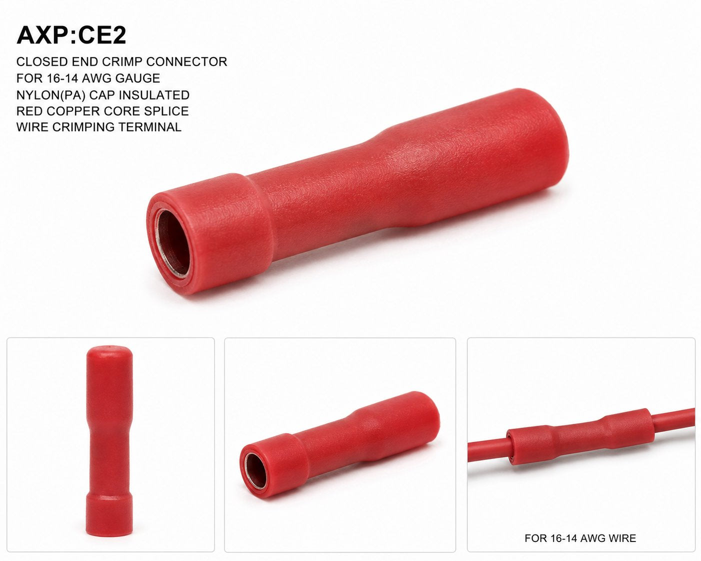 CLOSED END CRIMP CONNECTOR FOR 16-14 AWG GAUGE NYLON(PA) CAP INSULATED RED COPPER CORE SPLICE WIRE CRIMPING TERMINAL Medical DEX 