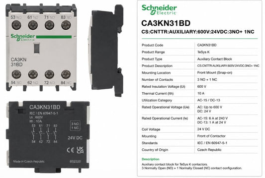 CS:CNTTR:AUXILIARY:600V:24VDC:3NO+ 1NC Renewable Energy DEX 