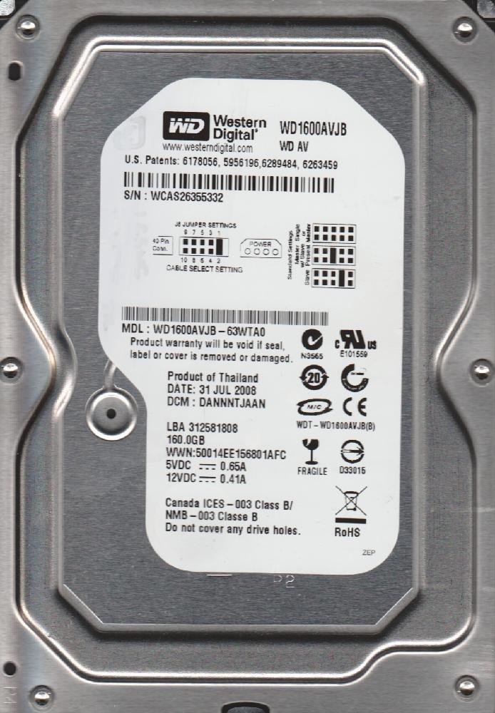 HARD DRIVE, 160GB Information Technology WESTERN DIGITAL 