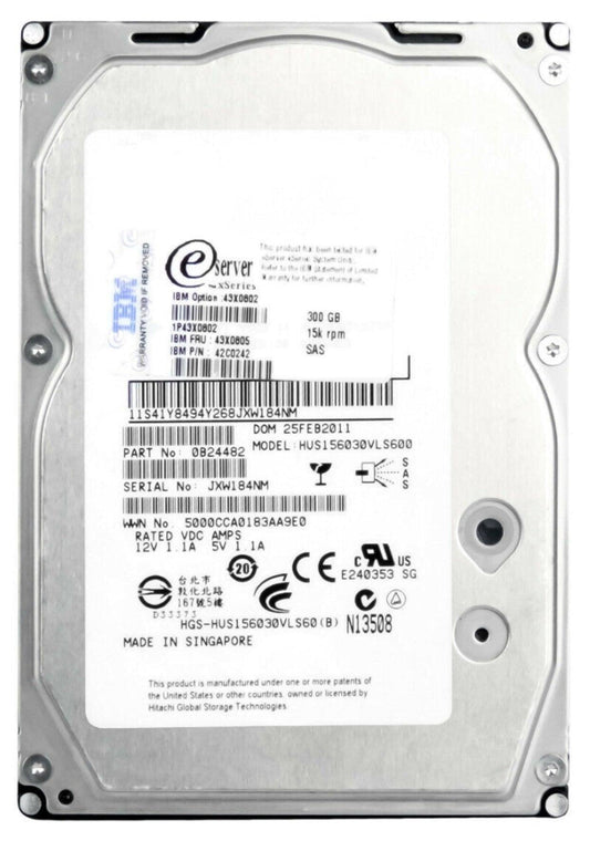 HARD DRIVE, 300GB 3.5" 15K 16MB SAS 6GB/S, HUS156030VLS600, Refurbished Information Technology HITACHI 