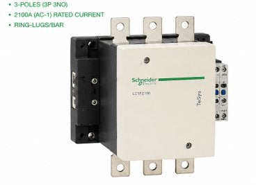 HIGH-POWER MAGNETIC CONTACTOR - SCHNEIDER ELECTRIC / TELEMECANIQUE (TESYS CONTROL F) - 3-POLES (3P; 3NO) - 2100A (AC-1) RATED CURRENT - RING-LUGS/BAR Renewable Energy DEX 