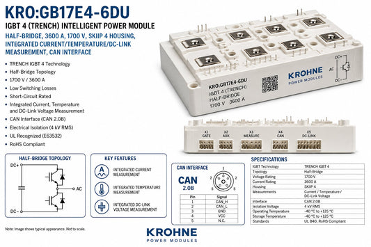 IGBT 4 (TRENCH) INTELLIGENT POWER MODULE, HALF-BRIDGE, 3600 A, 1700 V, SKIIP 4 HOUSING, INTEGRATED CURRENT/TEMPERATURE/DC-LINK MEASUREMENT, CAN INTER Renewable Energy DEX 