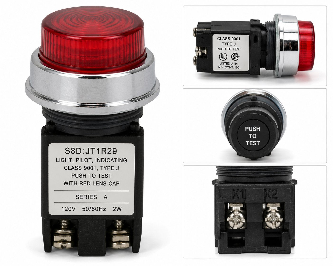 LIGHT, PILOT, INDICATING, CLASS 9001, TYPE J, PUSH TO TEST, WITH RED LENS CAP Renewable Energy DEX 