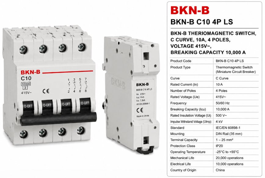 LS BKN-B THERMOMAGNETIC SWITCH, C CURVE, 10A, 4 POLES, VOLTAGE 415V~, BREAKING C Renewable Energy DEX 