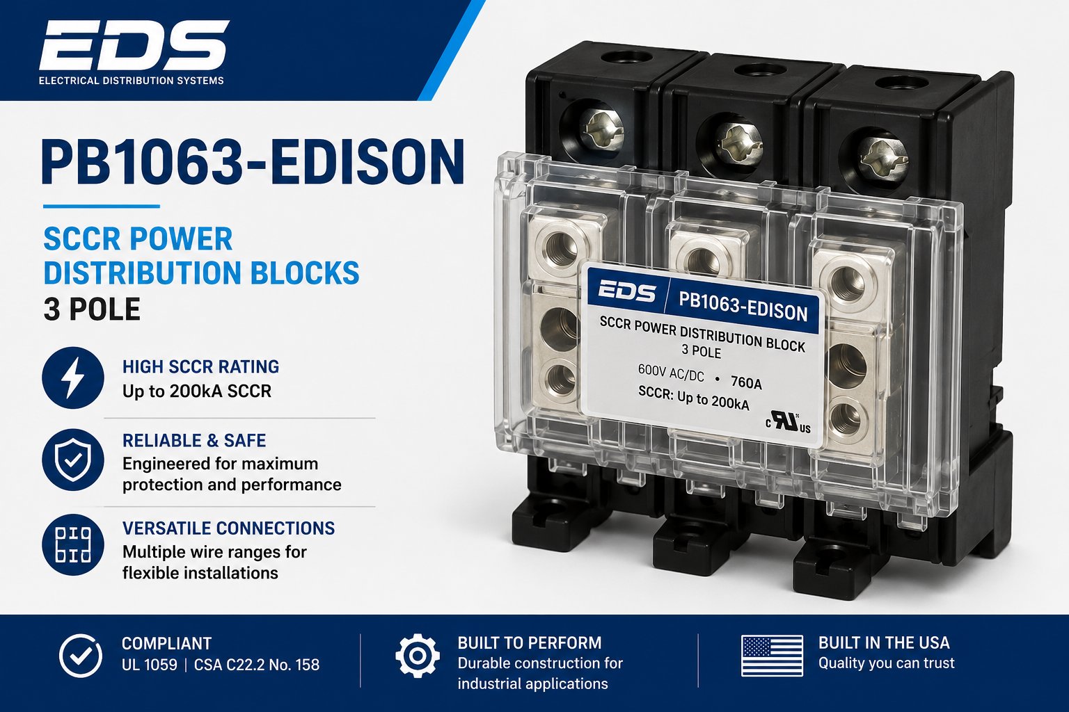 PB1063-EDISON SCCR POWER DISTRIBUTION BLOCKS 3 POLE Renewable Energy DEX 