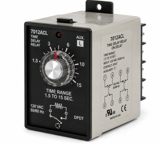 RELAY:TIME,ON DELAY,120 VAC,SURFACE MOUNTED,DPDT,TIME RANGE 1.5 TO 15 SEC , WIITH AUXILIARY "L" Renewable Energy DEX 