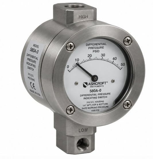 SWITCH,DIFFERENTIAL PRESSURE INDICATING,316 S.S. HOUSING, 1/4 " NPT (TOP AND BOTTOM), SAFE WORKING PRESSURE 1500 PSI Renewable Energy DEX 