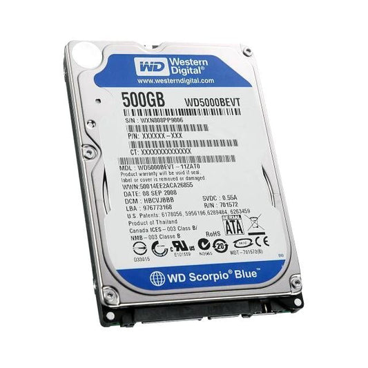 WESTERN DIGITAL SCORPIO BLUE HARD DRIVE, 500GB 2.5"5400RPM SATA-300 Information Technology DEX 